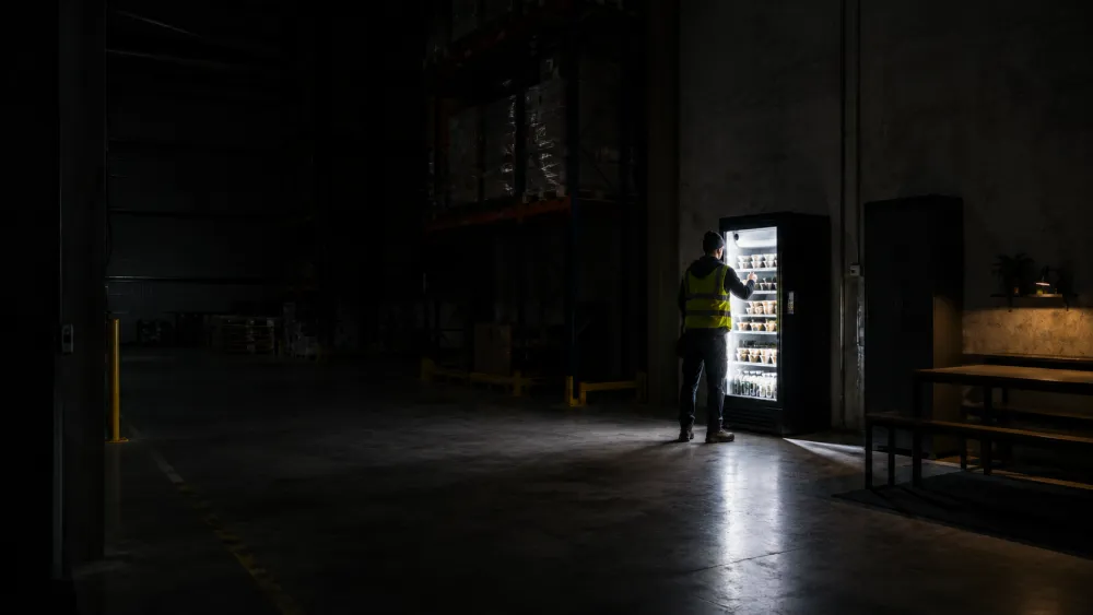 Night shift getting food from the machine