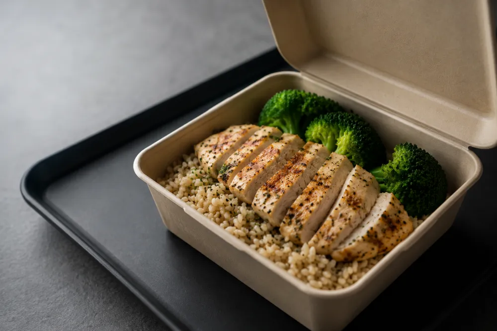 Meal prep met kip, quinoa en broccoli