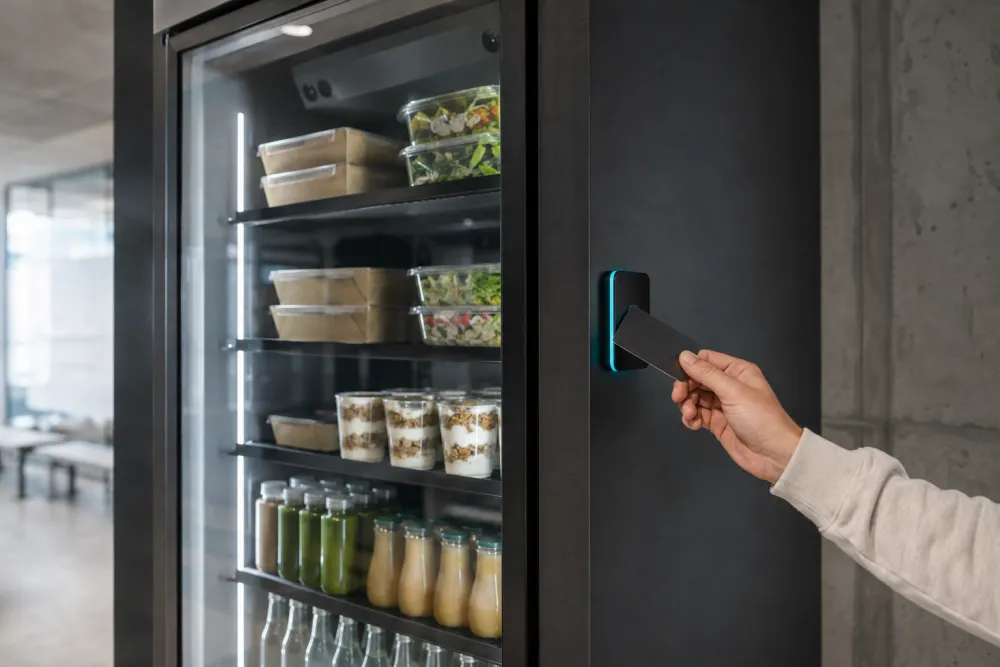 Medewerker opent de smart fridge met een badge