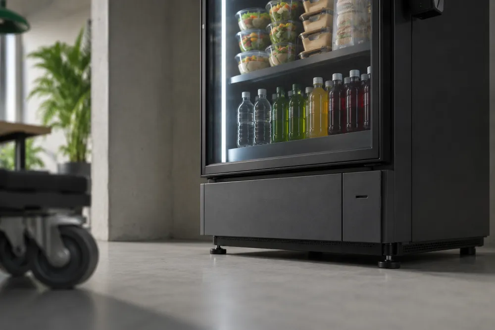 Detail van smart fridge met gekoelde dranken