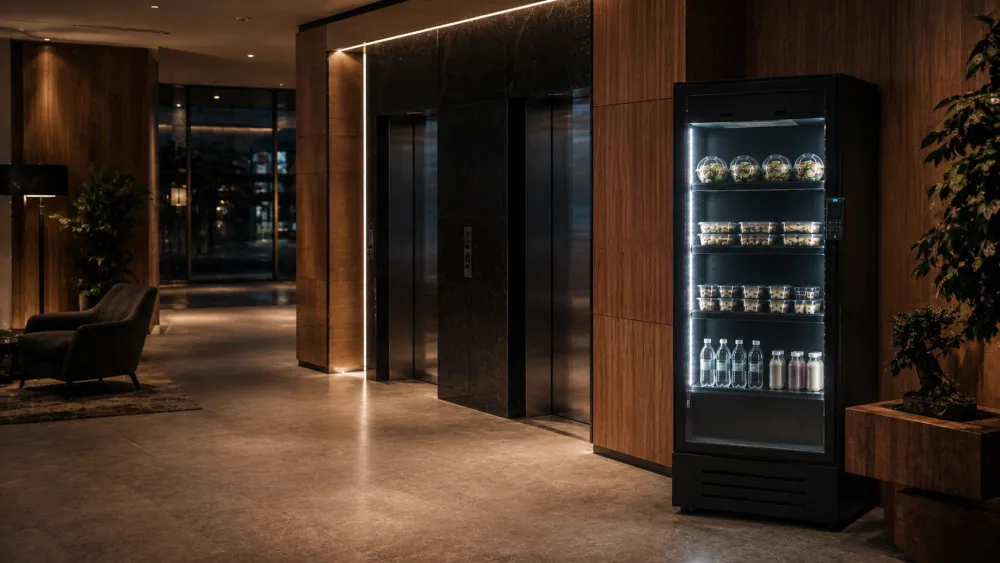 Smart fridge in een hotellobby
