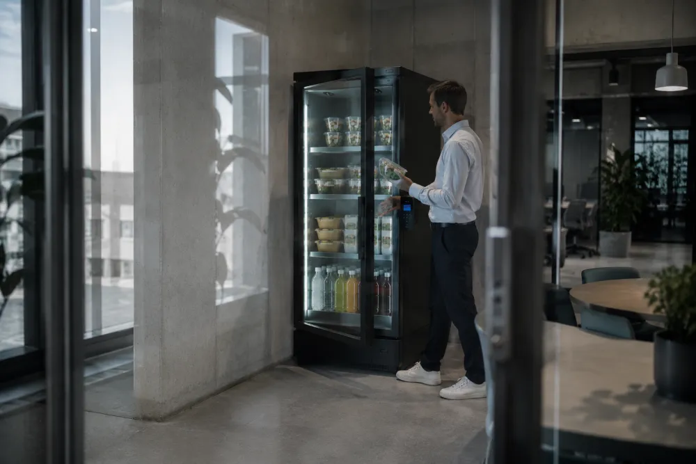 Medewerker neemt een drankje uit de smart fridge