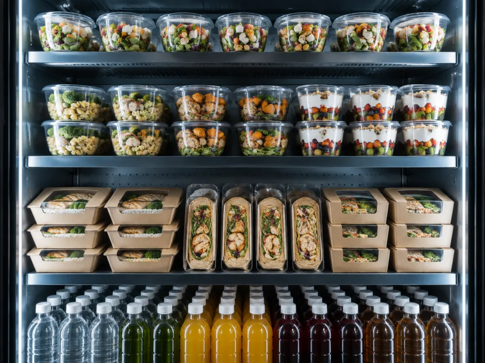 Gevulde schappen van een smart fridge