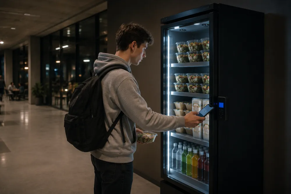 Student betaalt met de smartphone aan de kast